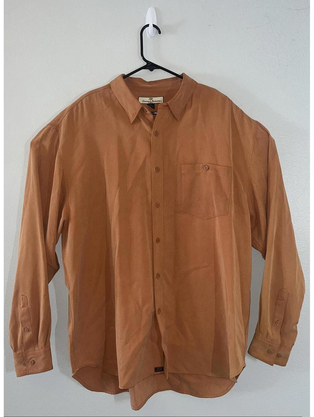 Tommy Bahama Mens Shirt Long Sleeve Button Front Orange Solid XL 100% Silk
